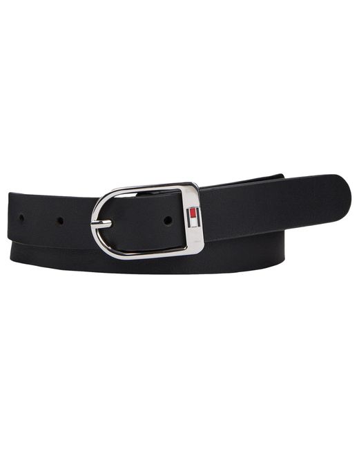Tommy Hilfiger Black Essential Flag Silver 2.5 Cm Belt Leather
