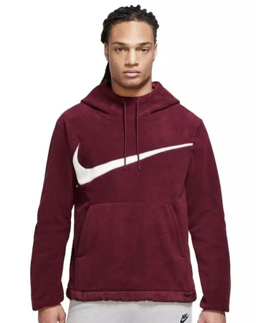 Nike Red Club Fleece Dq4896-638 Beetroot Pullover Hoodie Jacket Burgundy White Big Swoosh Size Small S for men