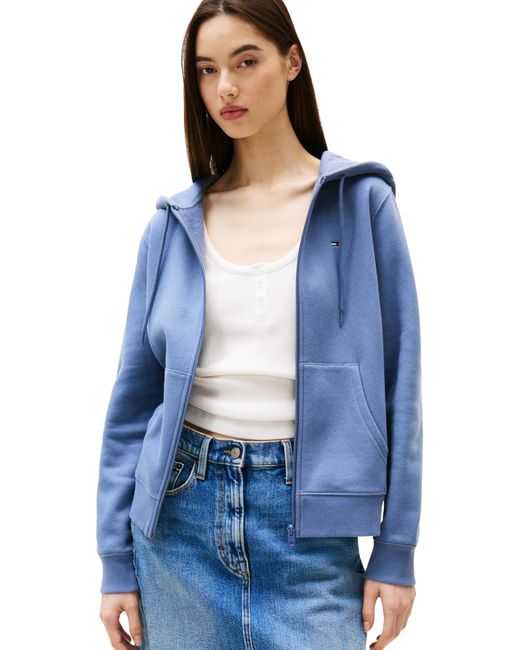 Donna Felpa con Zip e Cappuccio di Tommy Hilfiger in Blue