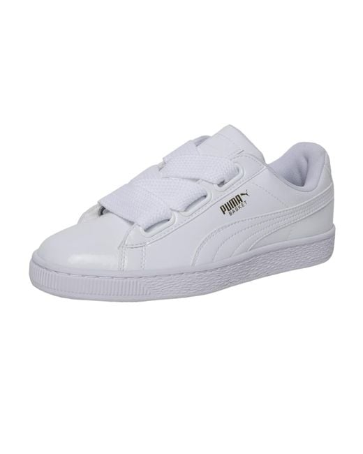 puma patent basket heart trainer in white