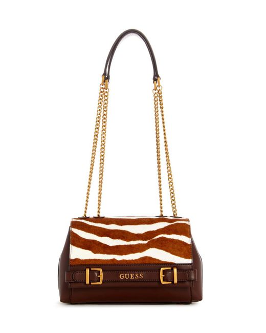 Guess Black Sestri Convertible Xbody Flap Zebra Women's Shoulder Bag B25gu149 Zb898521 Medium