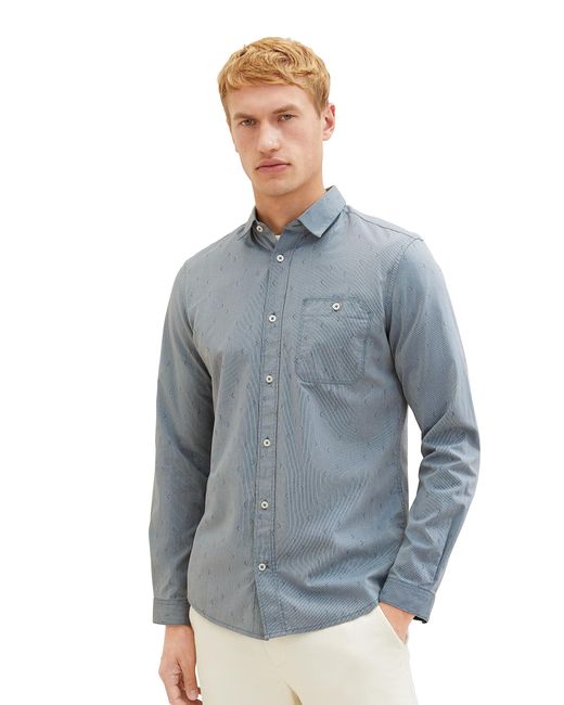 Tom Tailor 1037442 Slim Fit Hemd mit feinen Streifen aus Baumwolle in Blue für Herren