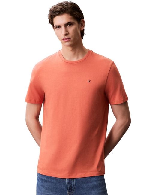 T-Shirt ches Courtes Smooth Solid Tee avec Col Ras-du-Cou Calvin Klein pour homme en coloris Orange