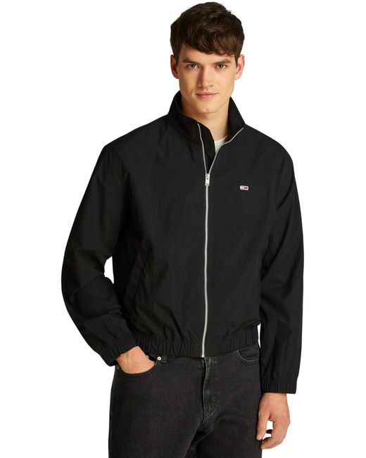 Tommy Hilfiger Black 's Essential Stand Collar Windbreaker for men