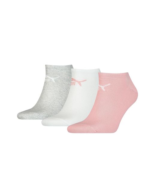 PUMA Pink Uni Sneaker Plain 3Paar Weiß / Grau / Leuchtend Rosa Sneaker Invisible Socken