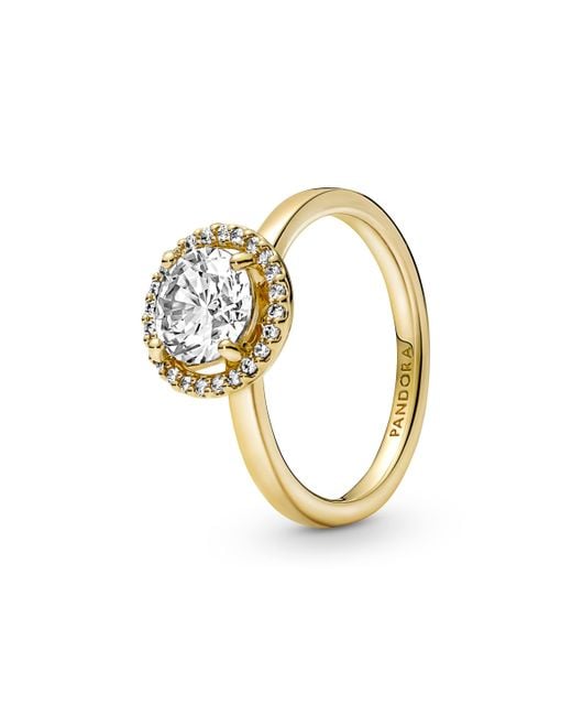 Pandora Metallic Timeless 14k Gold-plated Sparkling Round Halo Ring With Clear Cubic Zirconia