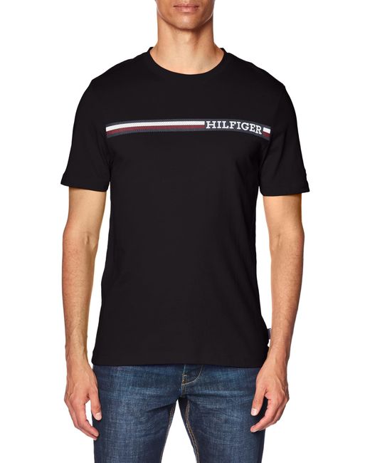Tommy Hilfiger Black Monotype Chest Stripe Tee Mw0mw33688 S/s T-shirts for men