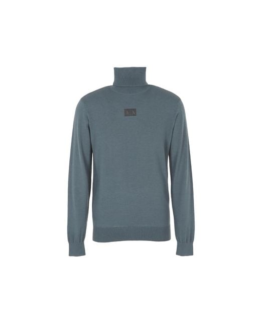 Emporio Armani Blue A | X Armani Exchange Merino Wool Mix Pullover Turtleneck Sweater for men