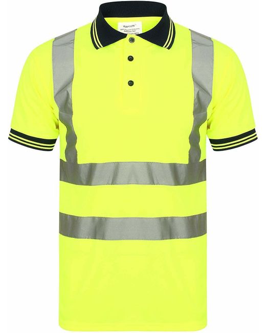 Adidas Yellow Aztec Hi Viz Vis High Visibility Polo Neck Short Sleeves T Shirts Reflective Tape Safety Hi Vis Collared Neck Security Work for men