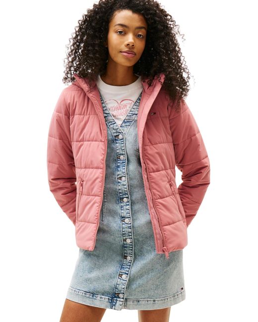 Tommy Hilfiger Red Pufferjacke Hooded mit Reißverschluss