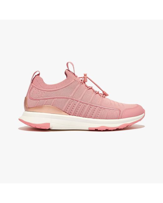Fitflop Pink Vitamin Ff Metal-pop Knit Ladies Trainers Corralina/rose Gold