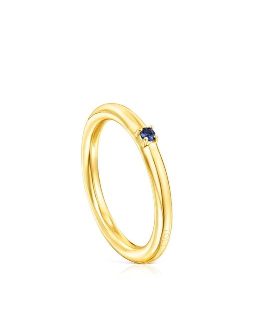 Tous Metallic Ring mit 18 kt Gold über Silber und blauem Saphir Ring Mix