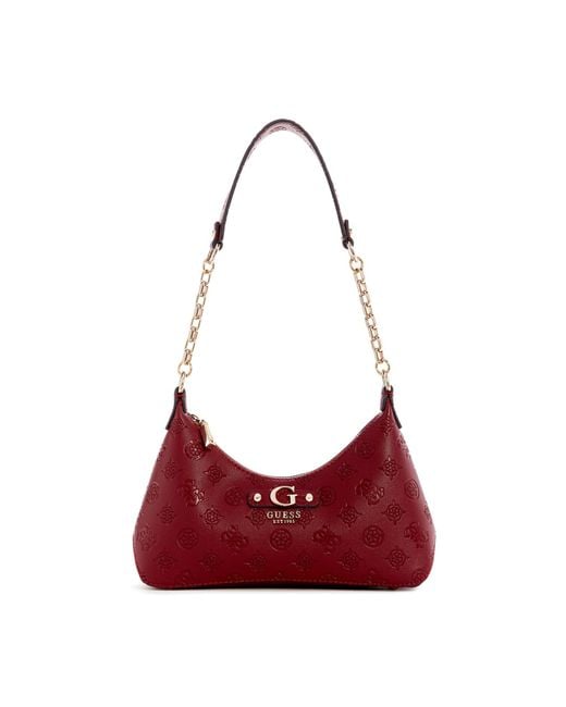 Gerty Top Zip Shoulder Bag Claret di Guess in Red