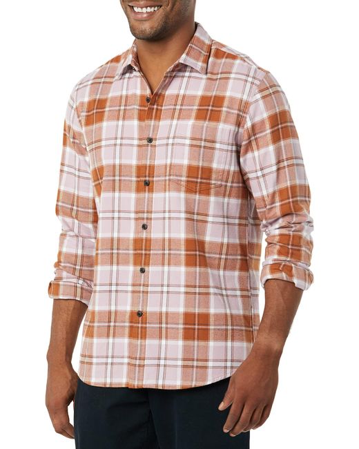 Amazon Essentials Pink Slim-fit Long-sleeved Plaid Flannel Shirt for men