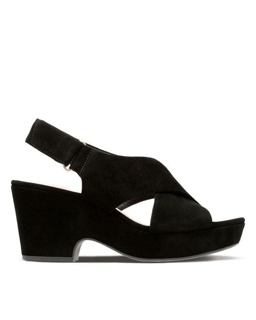 Clarks Maritsa Lara Wedge Sandal, Black Suede, 6 W Us