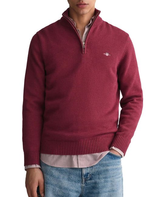 Gant Red Casual Cotton Half Zip Sweater for men