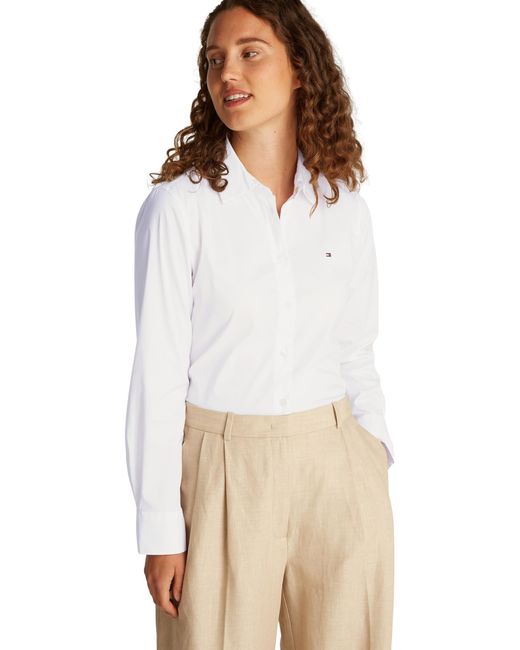 Camisa Mujer Poplin Regular Fit Tommy Hilfiger de color White
