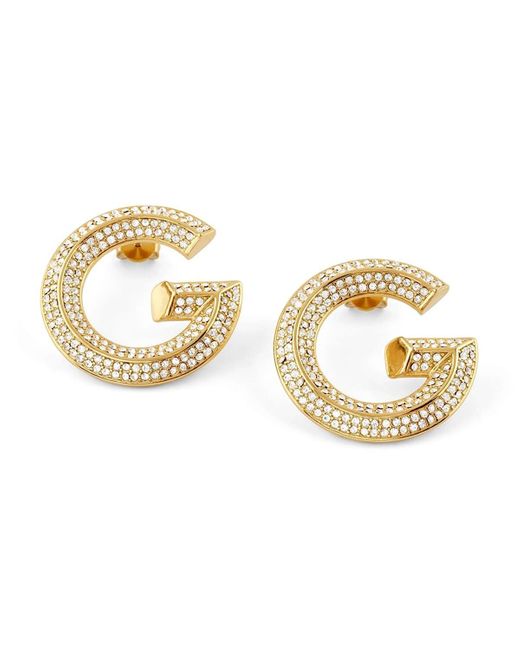 Guess Metallic Ohrringe Creolen Pavé Goldfarben JUBE05434JWYGT/U