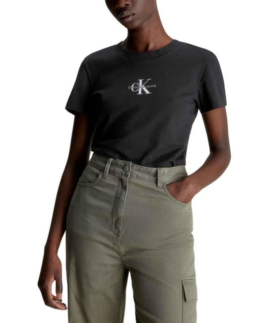 Jeans MONOLOGO Slim tee J20J222564 Camisetas de Punto de ga Corta Calvin Klein de color Black