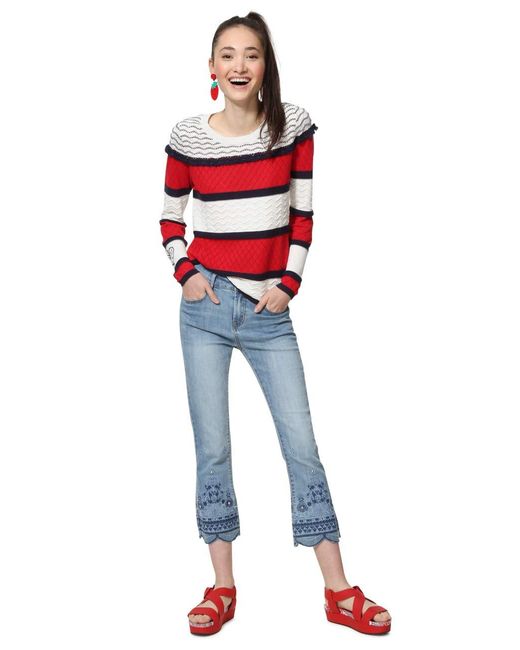 Desigual White Red & Blue Clonmel Textured Nautical Sweater L
