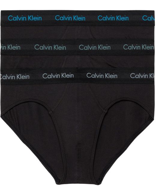 Calvin Klein 3er Pack Hip Briefs Unterhosen Baumwolle mit Stretch in Black für Herren