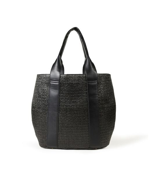 The Drop Black Tracy Large Canvas Detail Straw Tote