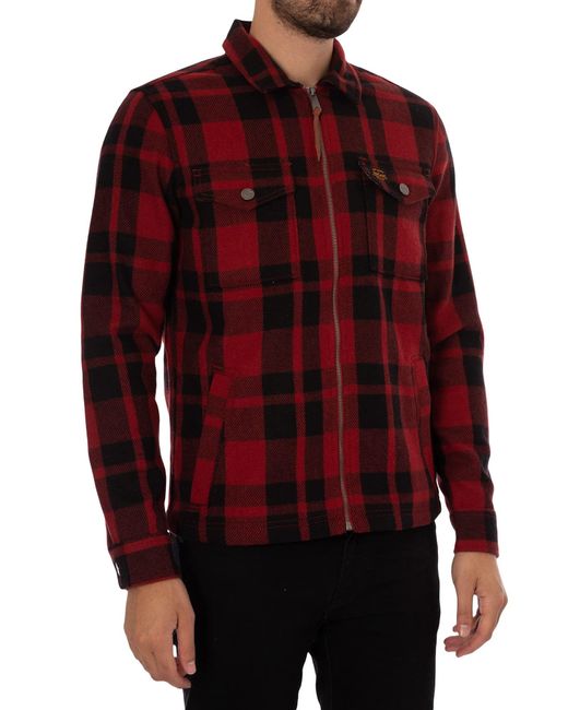 Superdry Red Vintage Wool Zip Long Sleeve Shirt S for men
