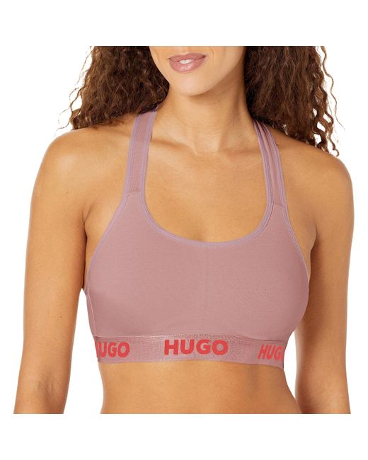 HUGO Purple Bold Logo Cotton Stretch Padded Bralette Bra