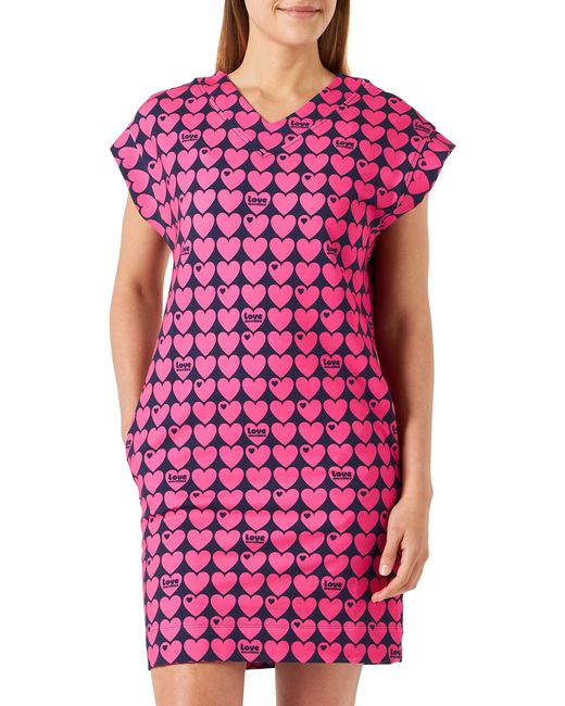 Comfort Fit V-Neck Short-Sleeved Dress di Love Moschino in Pink