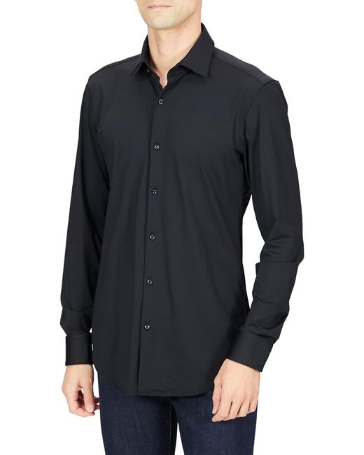 HUGO Blue S Kenno Slim-fit Shirt In Performance-stretch Jersey Black for men