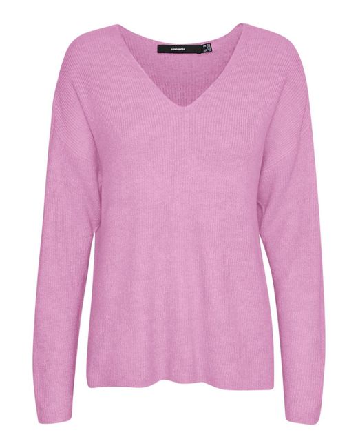 Vero Moda Pink Vmcrewlefile Ls V-neck Blouse Noos Sweater