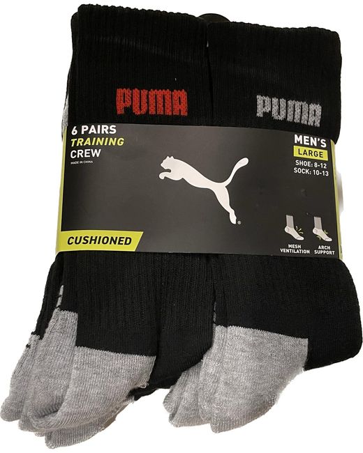 PUMA 6 Pairs Training Crew Men Large Socks Shoe 8-12 in Black for Men |  Lyst UK