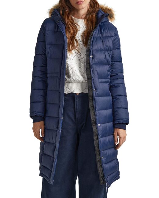 May Long Puffer Jacket Pepe Jeans de color Blue