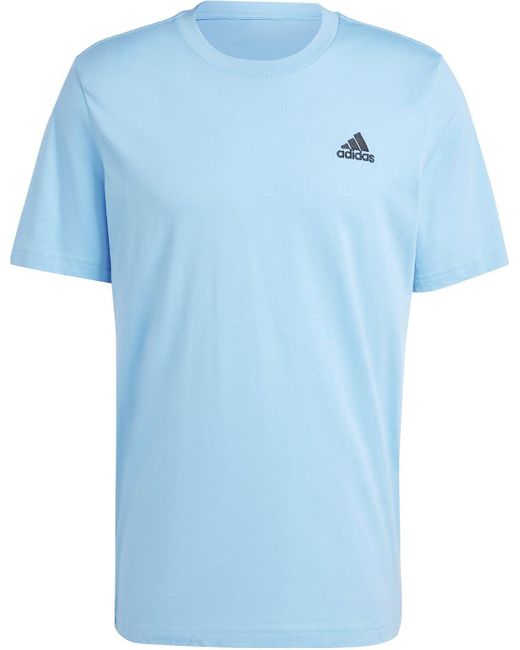 Adidas Essentials Single Jersey Geborduurd Klein Logo T-shirt in het Blue voor heren
