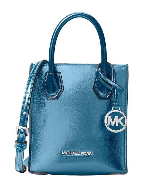 Michael Kors Blue Mercer Extra-small Patent Crossbody Bag Handbag