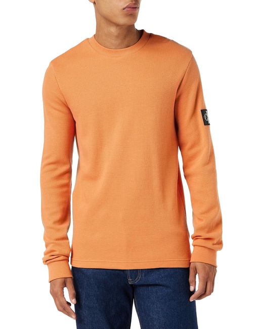 Calvin Klein Orange Waffle Sweatshirt No Hood for men