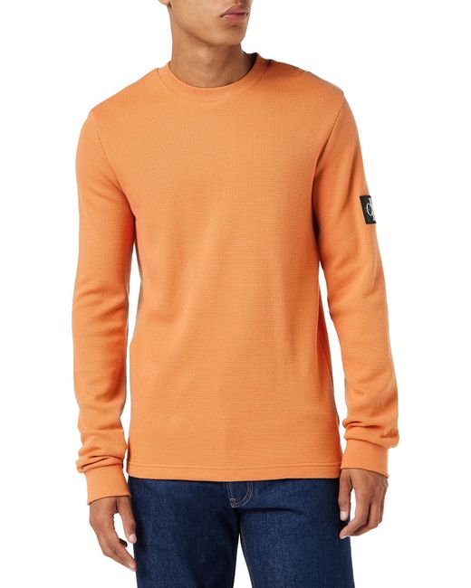 Calvin Klein Jeans T-shirt Met Lange Mouwen Badge Wafel Ls Basic in het Orange voor heren
