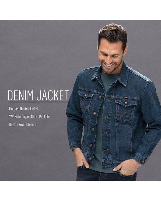 Wrangler Blue Western Style Unlined Denim Jacket Outerwear for men