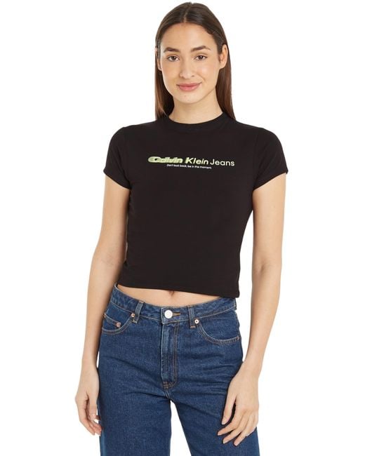 Calvin Klein Black Slogan Fitted Tee J20j222642 S/s T-shirts