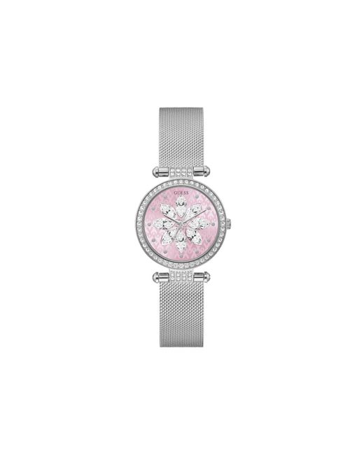 Guess White Sparkling Pink Limited Edition 32mm Pink & Silver Mesh Watch