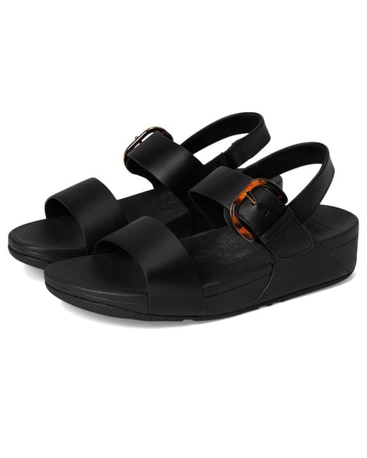 Fitflop Black Lulu Resin-buckle Leather Back-strap Sandals Wedge