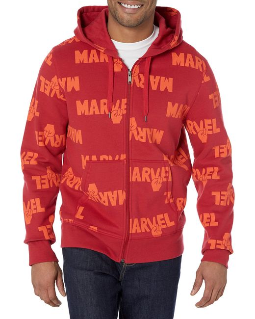 Amazon Essentials Red Disney | Marvel | Star Wars Fleece Full-zip Hoodie Sweatshirts for men