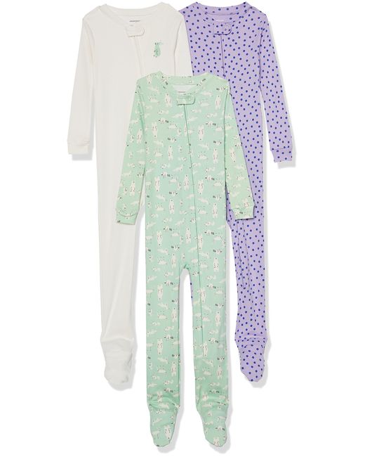 Pijama entero ajustado de algodón con pies Niño Amazon Essentials de color Green