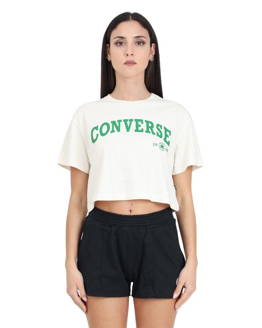 T-Shirt Crop da Donna Nera con Maxi Stampa Logo XS di Converse in White