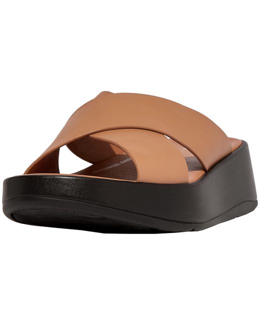 Fitflop Black F-mode Woven-leather S Slides Latte Tan