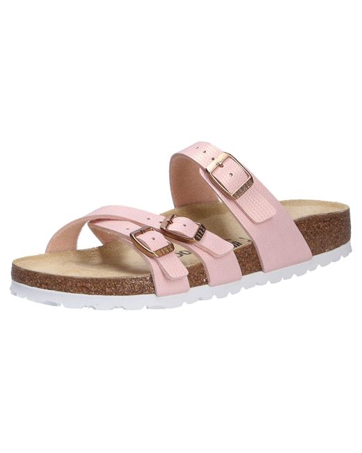 Birkenstock Black Franca Birko-flor Shiny Lizard Light Rose Sandals 7 Uk