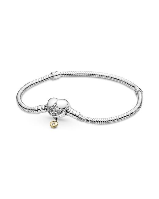 Pandora White Disney Princesses Snake Chain Sterling Silver And 14k Gold-plated Bracelet With Clear Cubic Zirconia