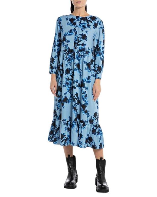 Replay Blue Kleid Lang All Over Print