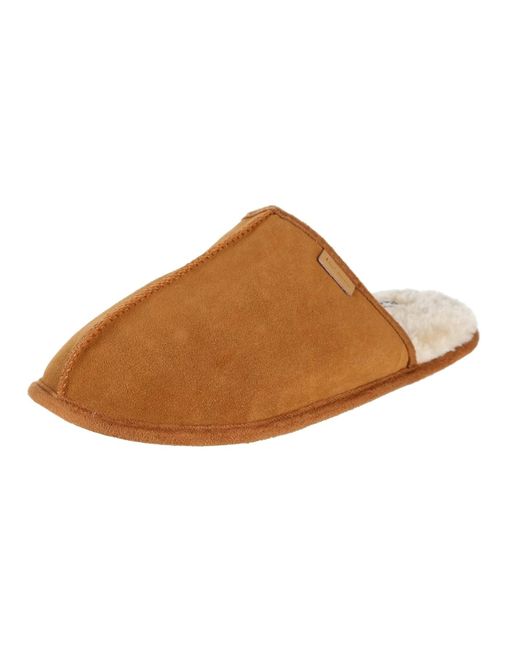 Ben Sherman Brown S Mule Slipper In Tan With Micro Suede Upper| Indoor Loafer Style Super Soft Faux Fur Lining Inside for men