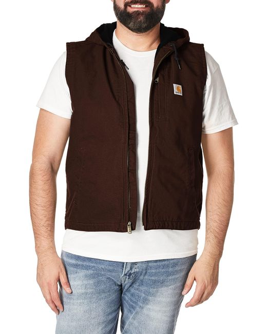 Carhartt Black Relaxed Fit Washed Duck Fleece-lined Hooded Vest for men